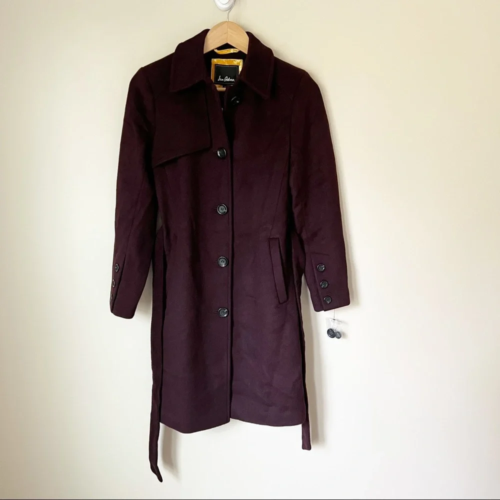 Sam Edelman Belted Wool Blend Trench Coat Wine Burgundy 2 NWT - Picture 11 of 14